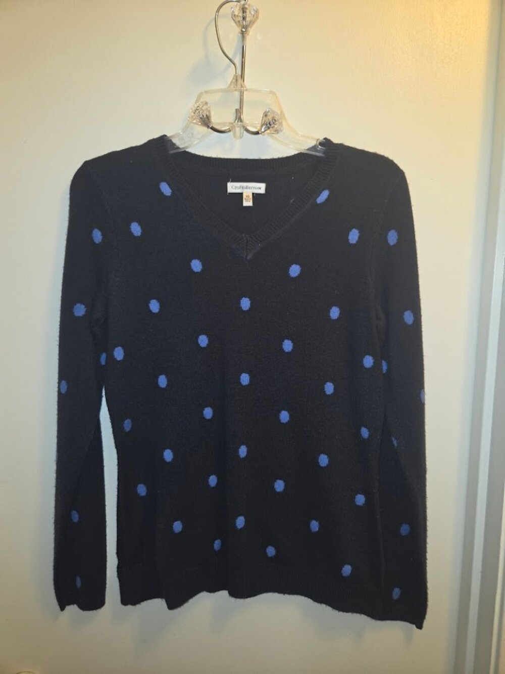 Croft & Barrow Women's Navy & Blue Polka Dot V-Neck Sweater XS